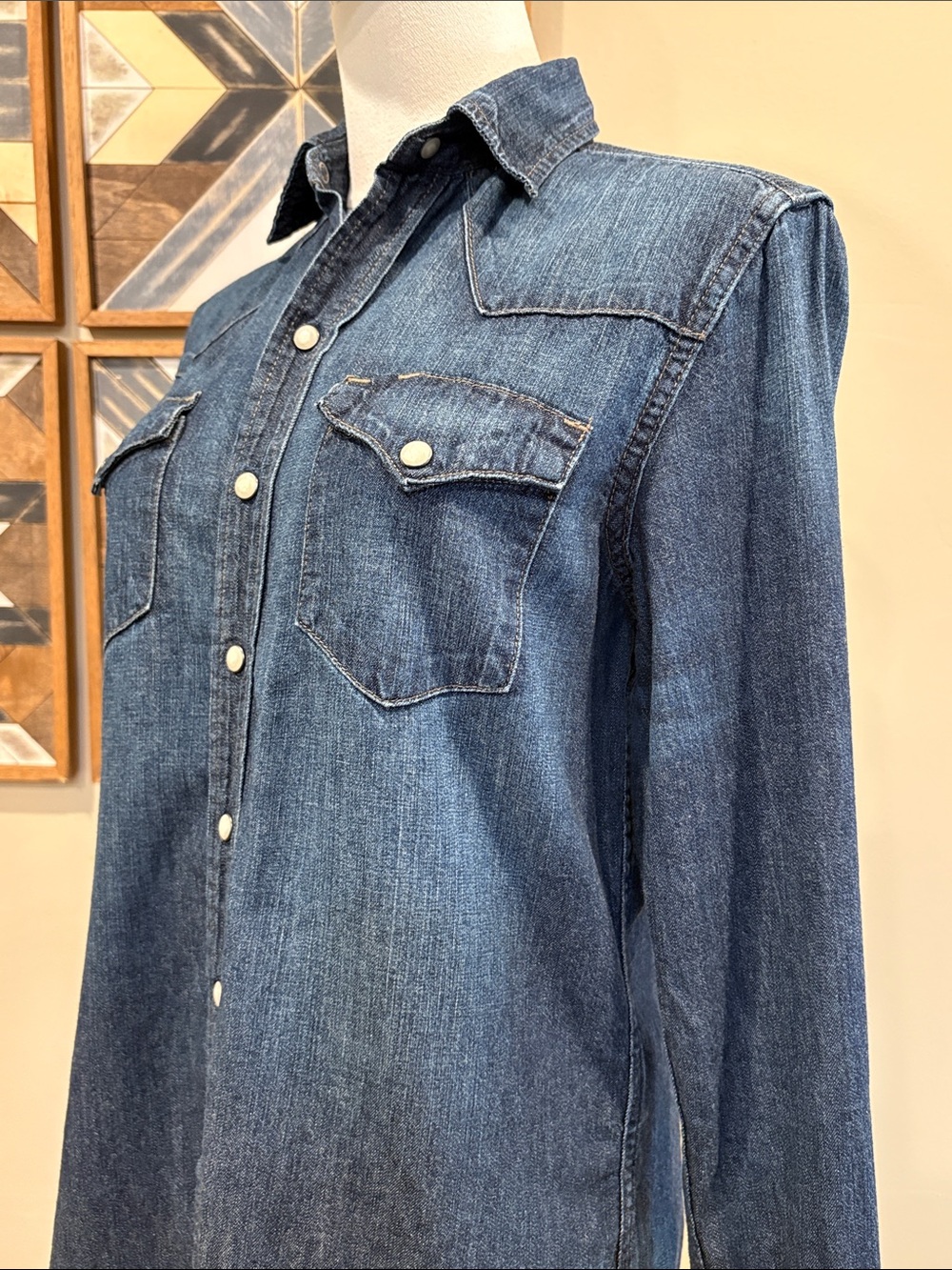 Vintage Ralph Lauren Sport Indigo Denim Pearl Snap Western Top size 4 - Picture 5 of 11
